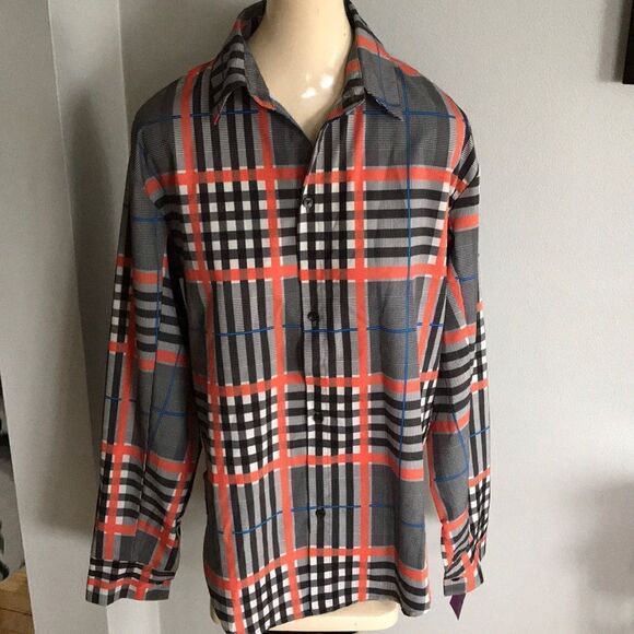 Brach Brach black/red/blue plaid button shirt, sm - Picture 1 of 5